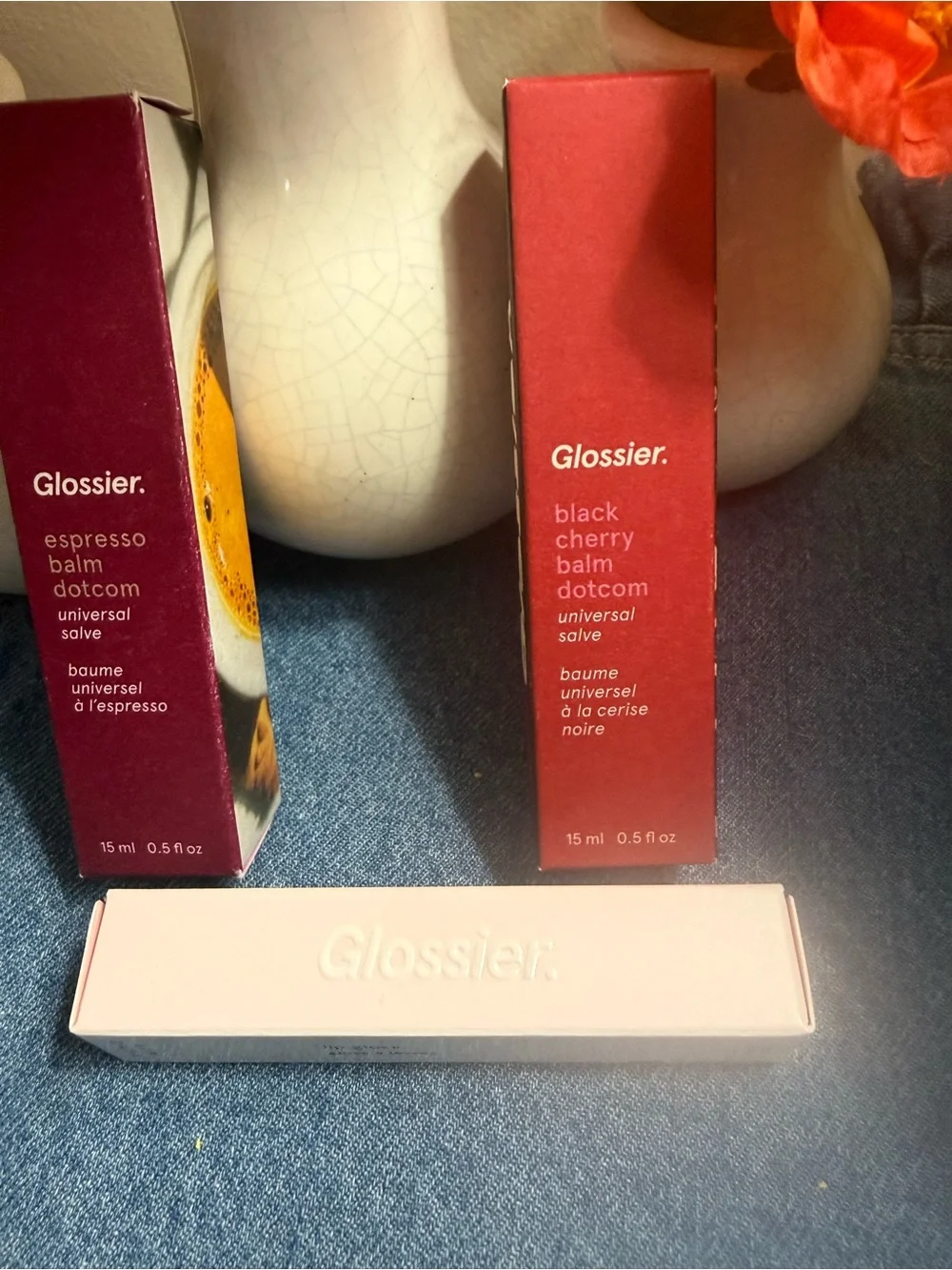 GLOSSIER 3pack!!!! Red Rouge Lip Gloss & Balm Dotcom Duo: Espresso&Black Cherry